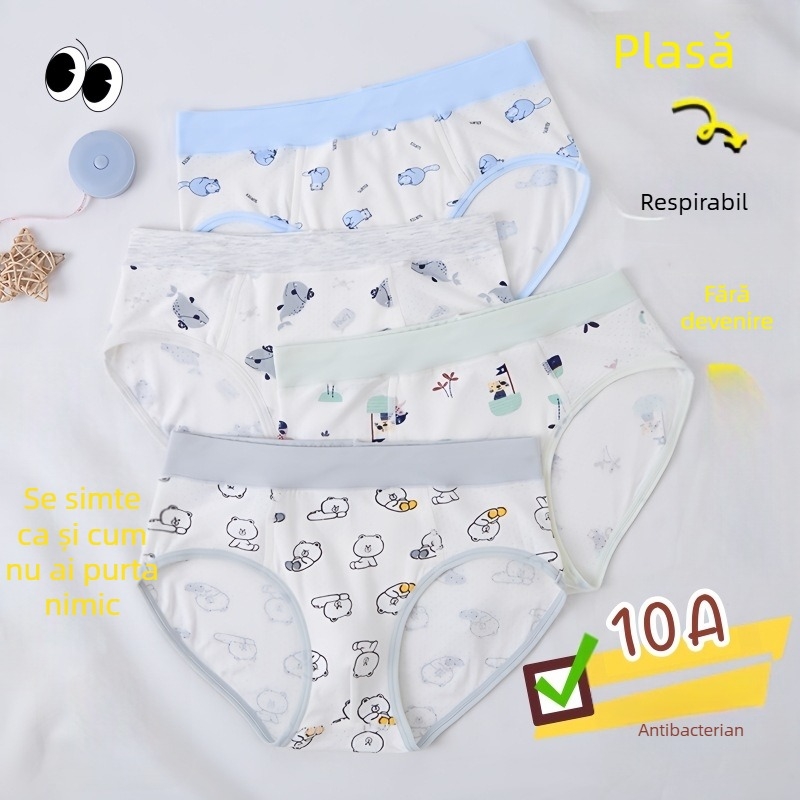 Guoyoubi boxeri din bumbac pentru copii, fără cusături în zona inghinală, antibacteriali 10a, respirabili, pentru copii 3–8 ani (100–140 cm), Iarnă 2024