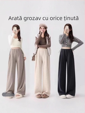 Pantaloni de maternitate de iarnă, talie reglabilă, talie înaltă, croială dreaptă, fleece gros, amestec poliester-spandex 50–70% pentru susținerea abdomenului