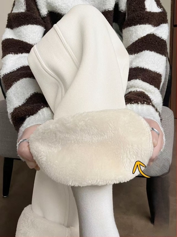 Pantaloni de maternitate de iarnă, talie reglabilă, talie înaltă, croială dreaptă, fleece gros, amestec poliester-spandex 50–70% pentru susținerea abdomenului