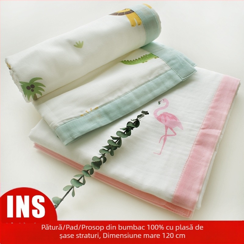 Prosop de înfășat pentru bebeluși — șase straturi de muselină din bumbac 100% — toate sezoanele, pentru nou-născuți