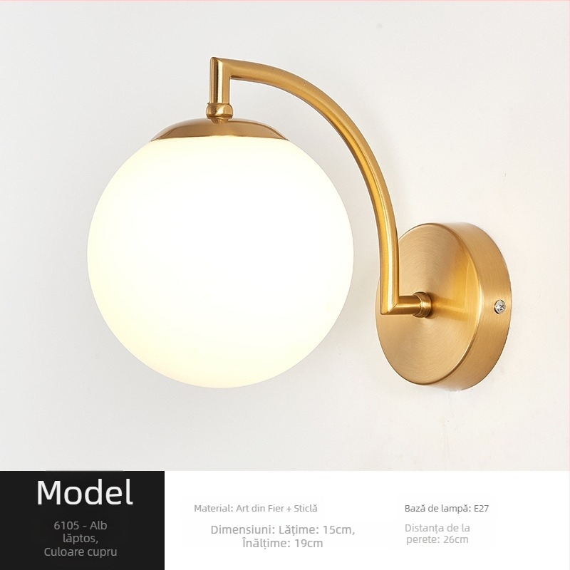 Lampa de perete, stil Nordic, abajur din sticlă, LED, 85-265V