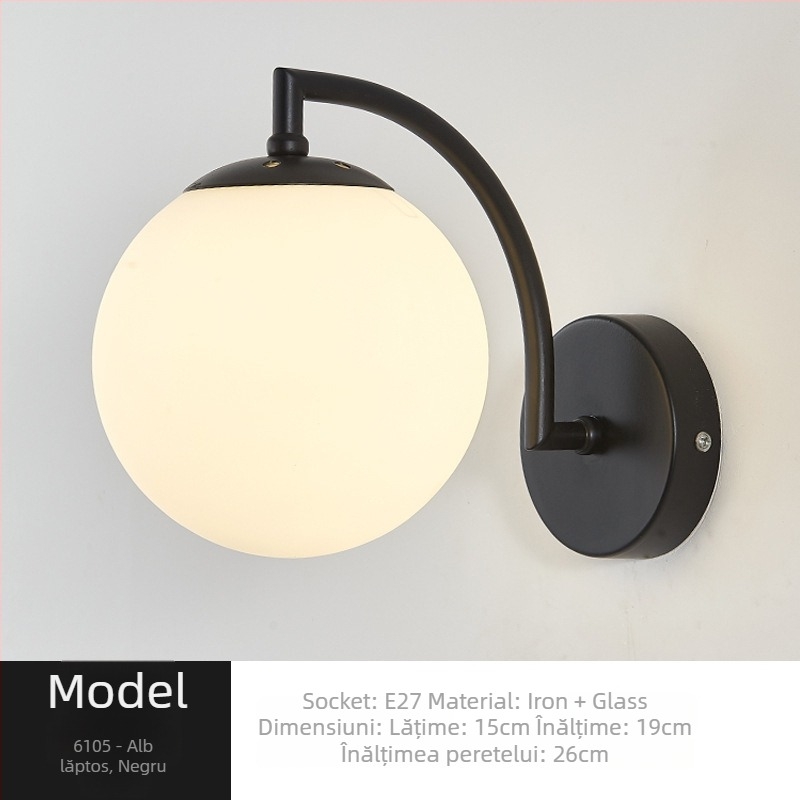 Lampa de perete, stil Nordic, abajur din sticlă, LED, 85-265V
