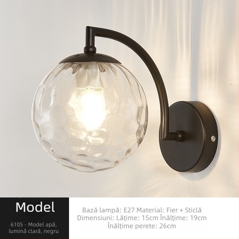 Lampa de perete, stil Nordic, abajur din sticlă, LED, 85-265V