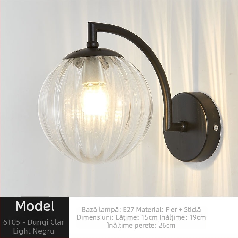 Lampa de perete, stil Nordic, abajur din sticlă, LED, 85-265V