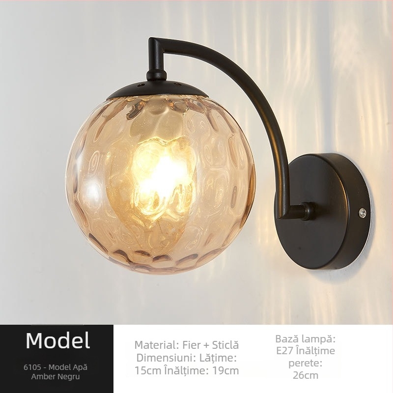Lampa de perete, stil Nordic, abajur din sticlă, LED, 85-265V