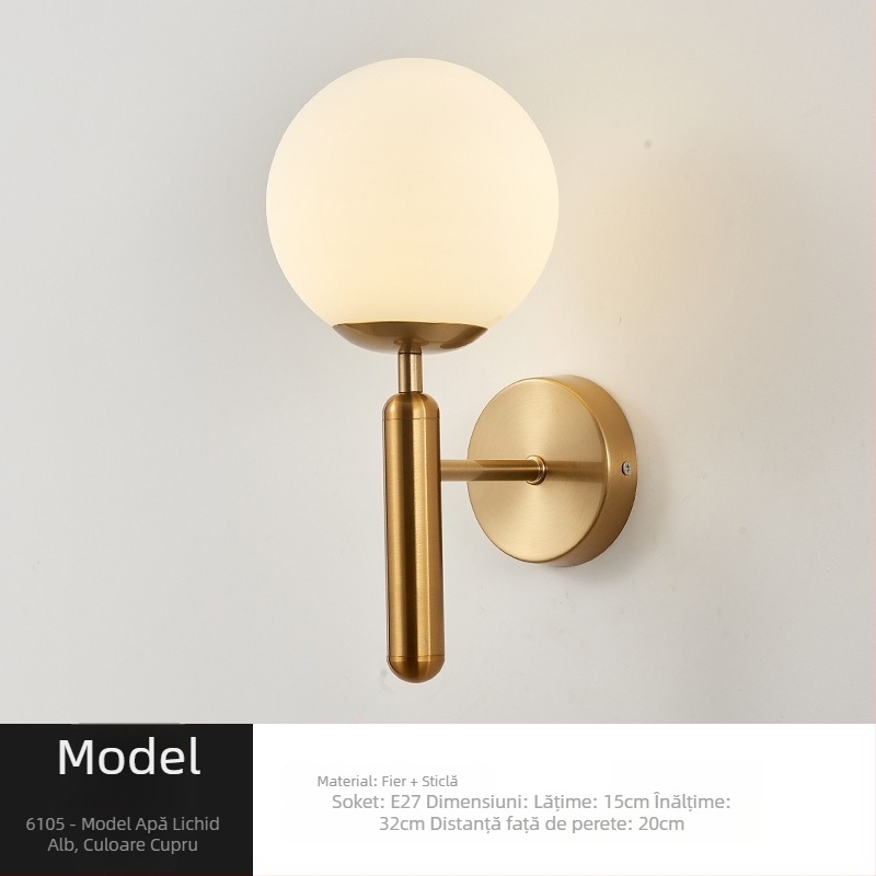 Lampa de perete, stil Nordic, abajur din sticlă, LED, 85-265V