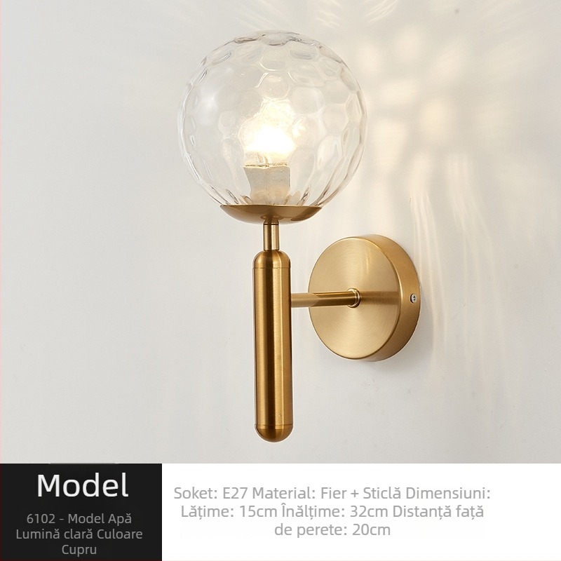 Lampa de perete, stil Nordic, abajur din sticlă, LED, 85-265V