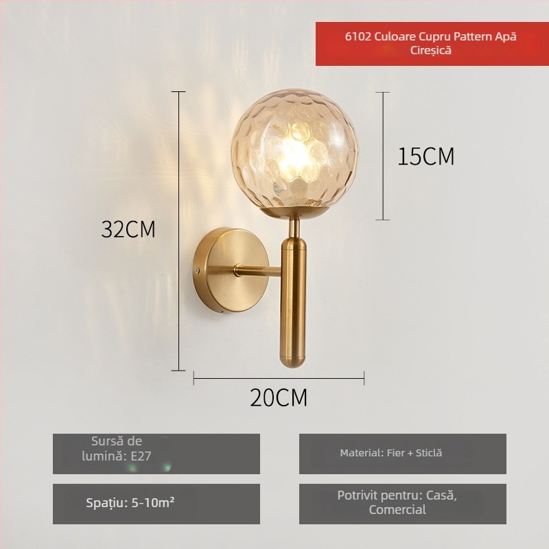 Lampa de perete, stil Nordic, abajur din sticlă, LED, 85-265V