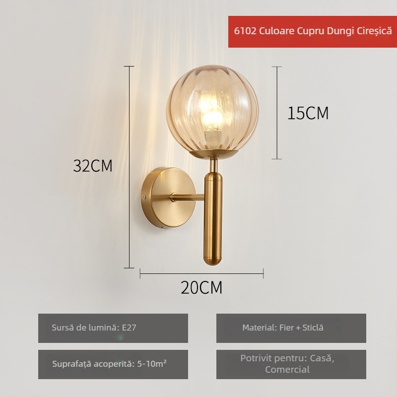 Lampa de perete, stil Nordic, abajur din sticlă, LED, 85-265V