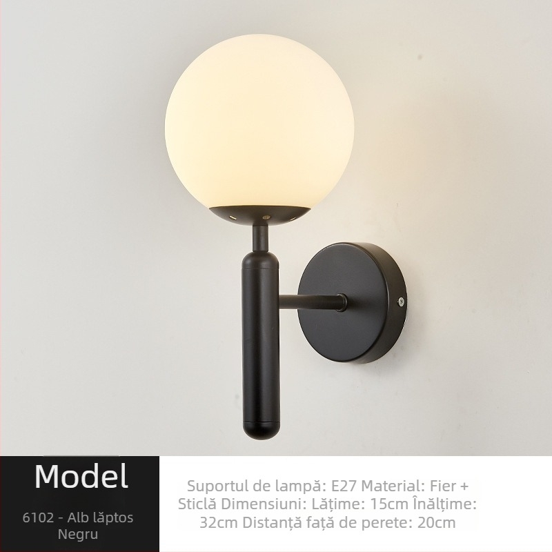 Lampa de perete, stil Nordic, abajur din sticlă, LED, 85-265V