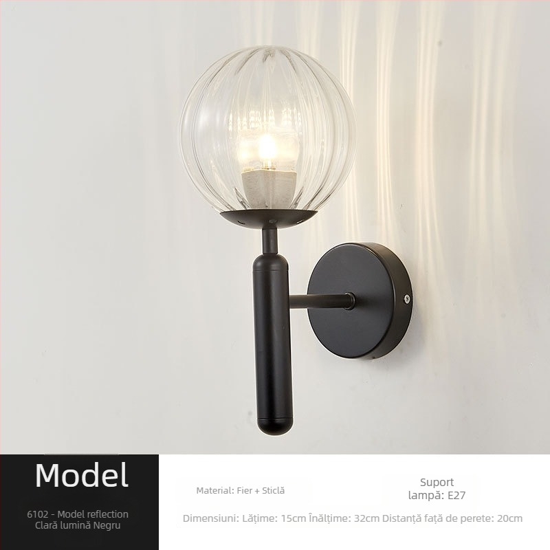 Lampa de perete, stil Nordic, abajur din sticlă, LED, 85-265V