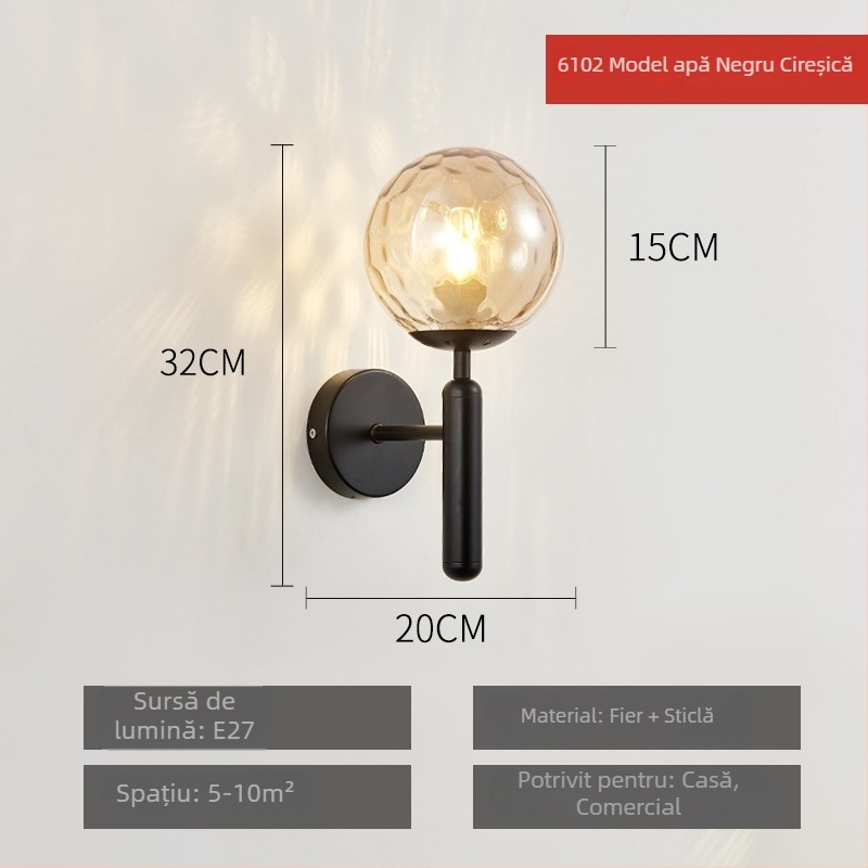 Lampa de perete, stil Nordic, abajur din sticlă, LED, 85-265V