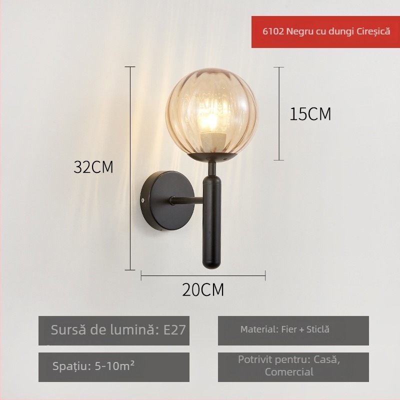 Lampa de perete, stil Nordic, abajur din sticlă, LED, 85-265V
