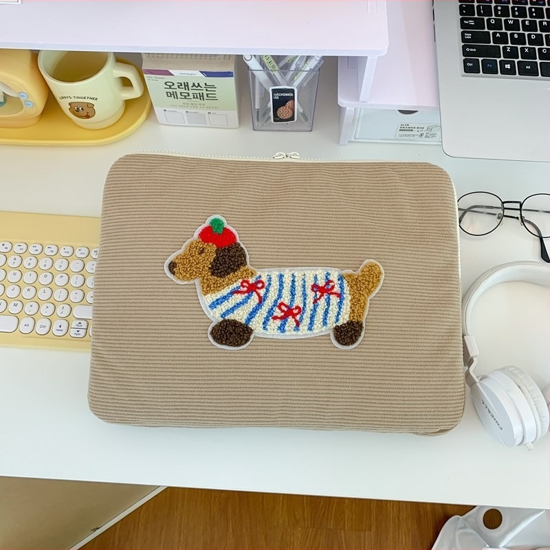 Husă corduroy dungată pentru tabletă iPad Pro și husă de protecție pentru laptop, rezistentă la uzură, căptușeală din poliester, design feminin