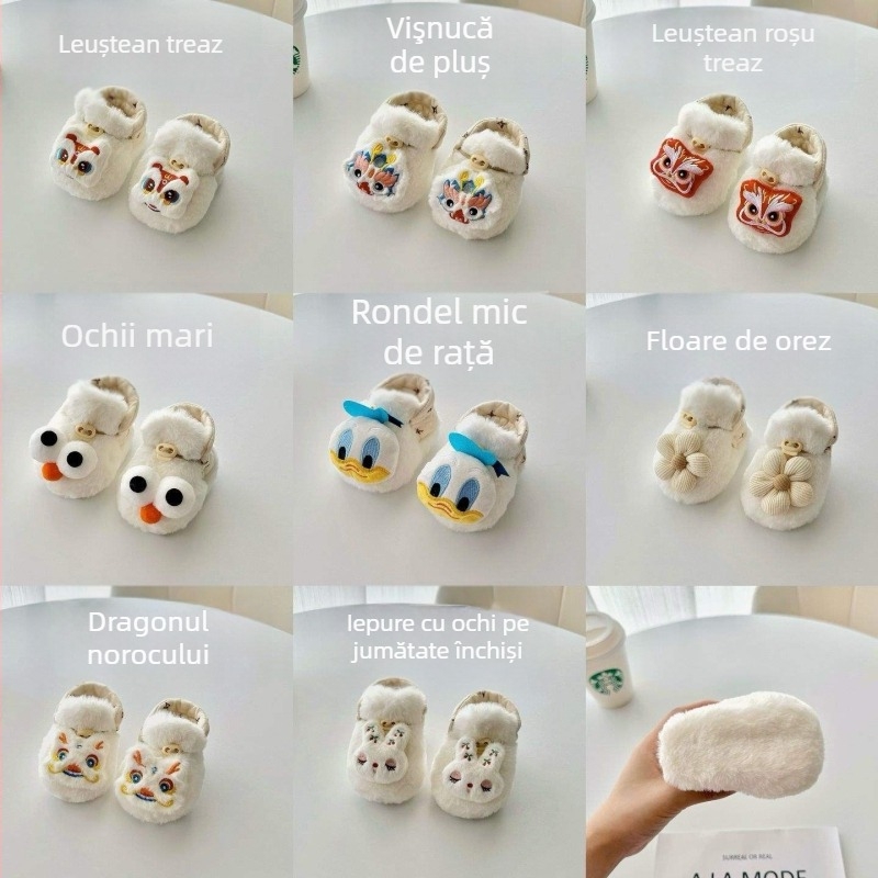 Pantofi bebeluși toamna–iarna, unisex, pentru sugari, încălțăminte pentru mers, talpă din bumbac, partea superioară din microfibră, model cu desene animate, potriviți pentru 6–12 luni
