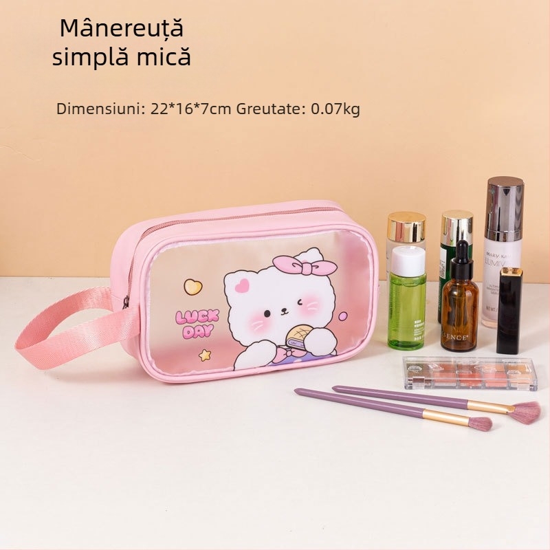 Geantă de toaletă impermeabilă cu imprimeu desen animat, capacitate mare, PVC, fermoar, separare uscat-umed