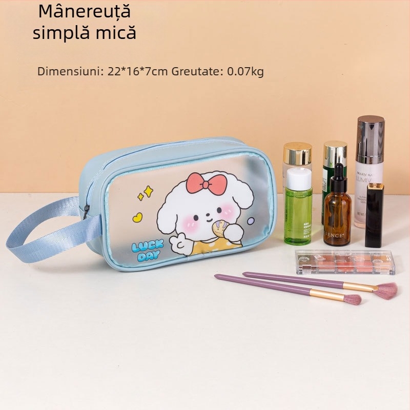 Geantă de toaletă impermeabilă cu imprimeu desen animat, capacitate mare, PVC, fermoar, separare uscat-umed