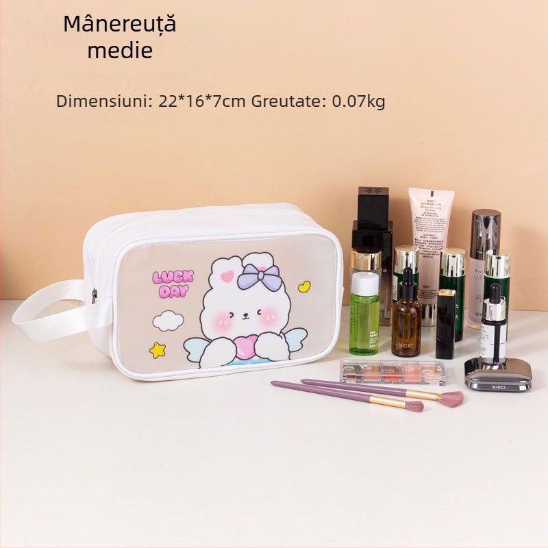 Geantă de toaletă impermeabilă cu imprimeu desen animat, capacitate mare, PVC, fermoar, separare uscat-umed