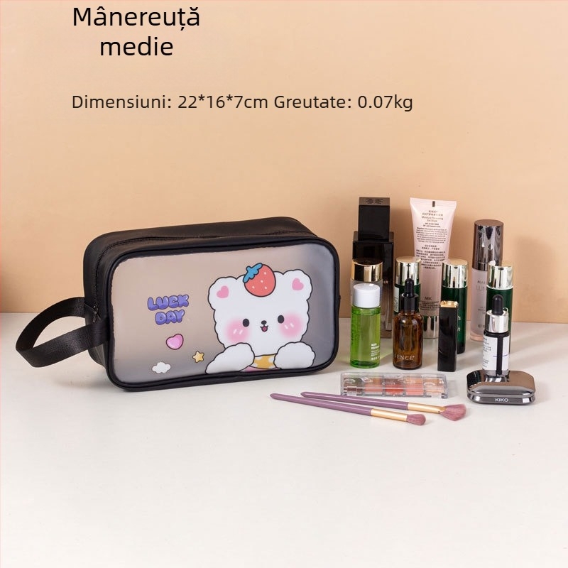 Geantă de toaletă impermeabilă cu imprimeu desen animat, capacitate mare, PVC, fermoar, separare uscat-umed