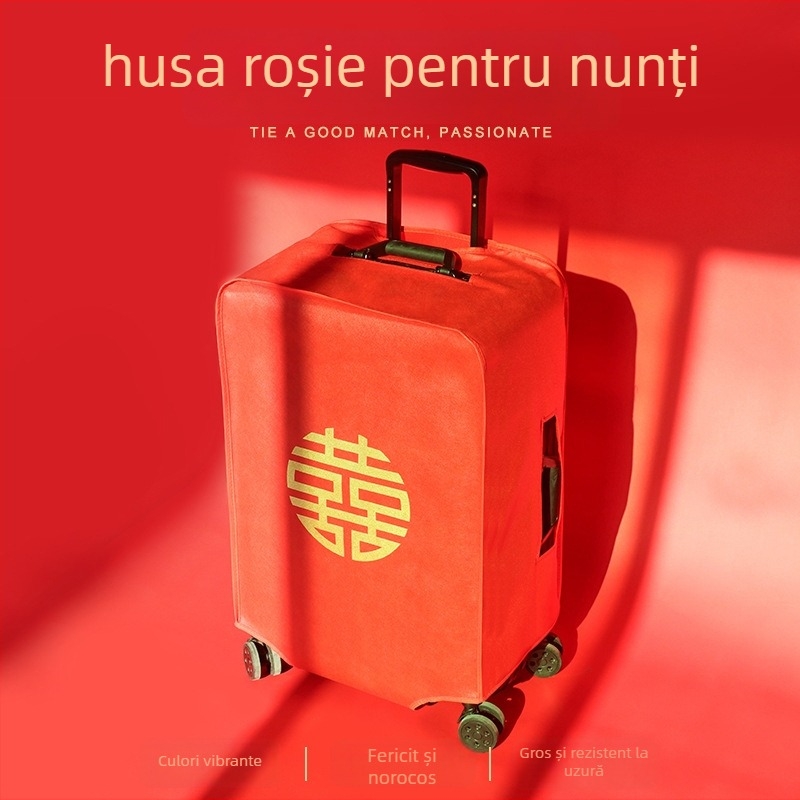 Husă de protecție pentru valiză de nuntă, Velcro închidere, poliester, roți universale, model text, stil minimalist lux liniștit