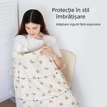 Acoperământ de alăptat din bumbac, cu dantelă și șnur, stil casual, fără mâneci, pentru toate anotimpurile
