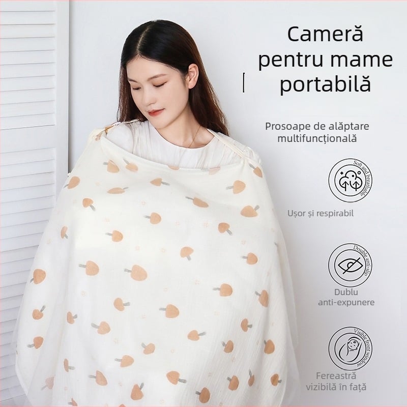 Acoperământ de alăptat din bumbac, cu dantelă și șnur, stil casual, fără mâneci, pentru toate anotimpurile