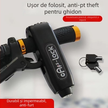 Încuietoare pentru ghidon cu alarmă – model Classic; material aliaj de aluminiu / cupru; compatibil cu vehicule electrice, motociclete și tricicluri; greutate 0.2 kg