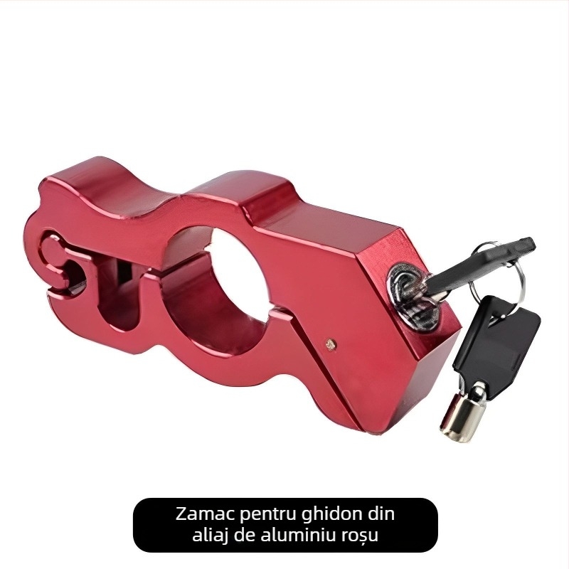 Încuietoare pentru ghidon cu alarmă – model Classic; material aliaj de aluminiu / cupru; compatibil cu vehicule electrice, motociclete și tricicluri; greutate 0.2 kg