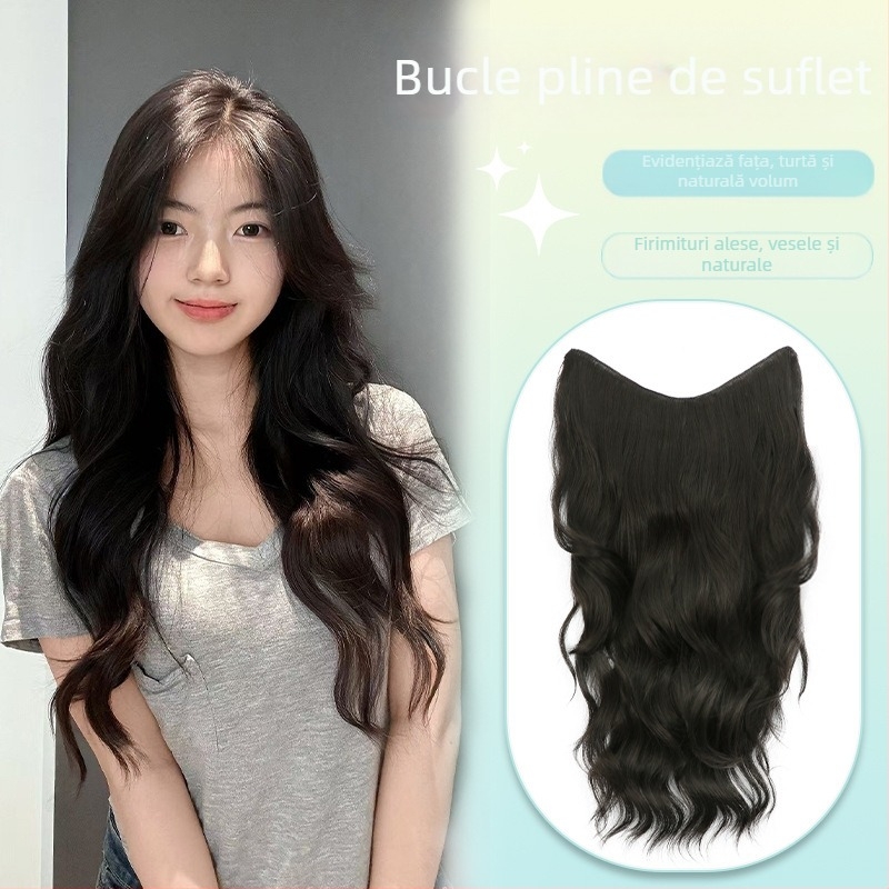 Perucă buclată dintr-o bucată cu volum invizibil, model FP-76/78/79, Jiancai, fibre rezistente la temperaturi înalte