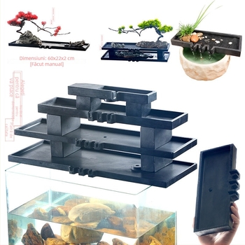 Ornament din piatră pentru acvariu — lucrat manual, suprafață glazurată și lustruită, stil chinezesc nou