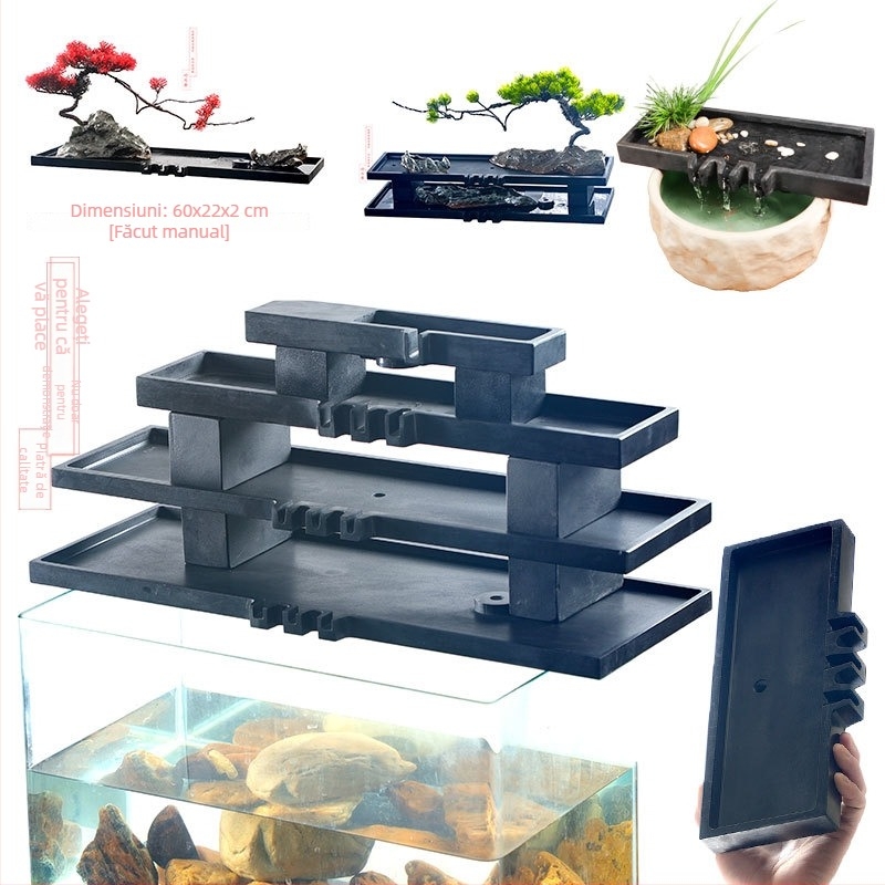 Ornament din piatră pentru acvariu — lucrat manual, suprafață glazurată și lustruită, stil chinezesc nou