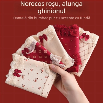 Chiloți triunghi din bumbac cu dantelă pentru adolescente – antibacteriale, 95-100% bumbac, talie medie, model floral, zodiacul calului