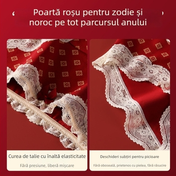 Chiloți triunghi din bumbac cu dantelă pentru adolescente – antibacteriale, 95-100% bumbac, talie medie, model floral, zodiacul calului