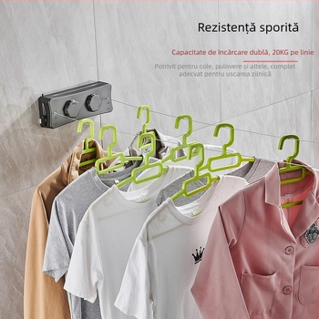 Linie retractabilă de uscat haine, fără găuri, montată pe perete, invizibilă, pentru interior/balcon – ABS + aliaj de aluminiu + sârmă de oțel