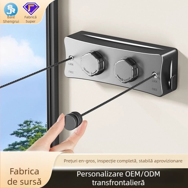 Linie retractabilă de uscat haine, fără găuri, montată pe perete, invizibilă, pentru interior/balcon – ABS + aliaj de aluminiu + sârmă de oțel