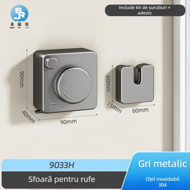 Linie retractabilă de uscat haine, fără găuri, montată pe perete, invizibilă, pentru interior/balcon – ABS + aliaj de aluminiu + sârmă de oțel