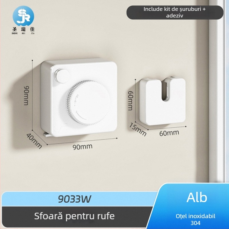 Linie retractabilă de uscat haine, fără găuri, montată pe perete, invizibilă, pentru interior/balcon – ABS + aliaj de aluminiu + sârmă de oțel