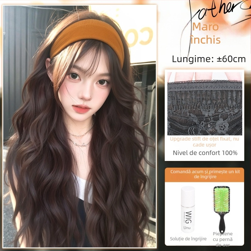 Perucă cu bandă pentru cap, fibre rezistente la temperatură, aspect natural, procesare mecanică, schimbă coafura, potrivită pentru toate formele feței