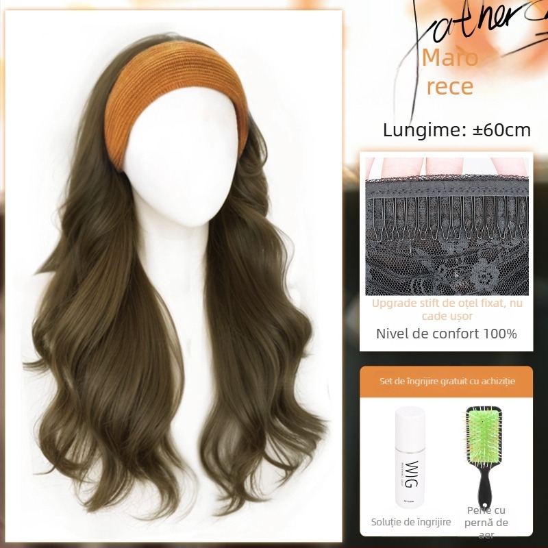 Perucă cu bandă pentru cap, fibre rezistente la temperatură, aspect natural, procesare mecanică, schimbă coafura, potrivită pentru toate formele feței