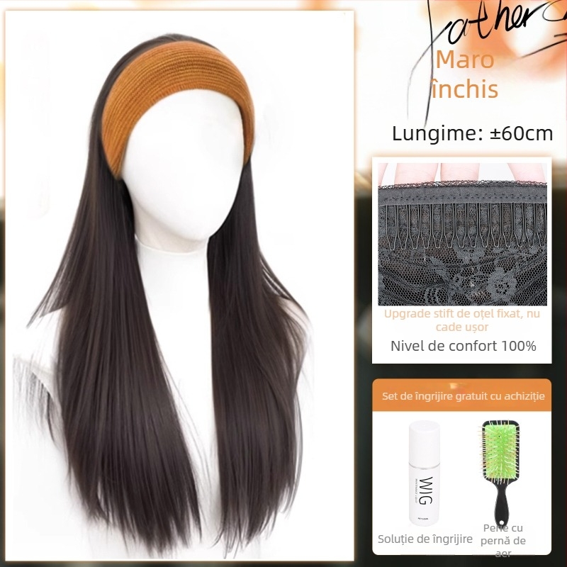 Perucă cu bandă pentru cap, fibre rezistente la temperatură, aspect natural, procesare mecanică, schimbă coafura, potrivită pentru toate formele feței