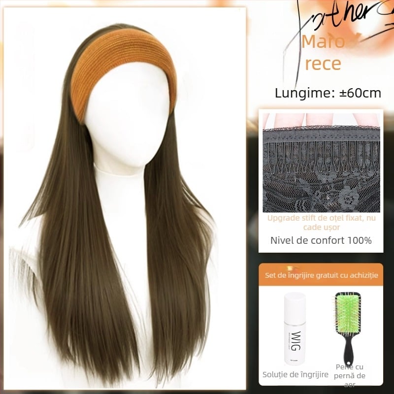 Perucă cu bandă pentru cap, fibre rezistente la temperatură, aspect natural, procesare mecanică, schimbă coafura, potrivită pentru toate formele feței