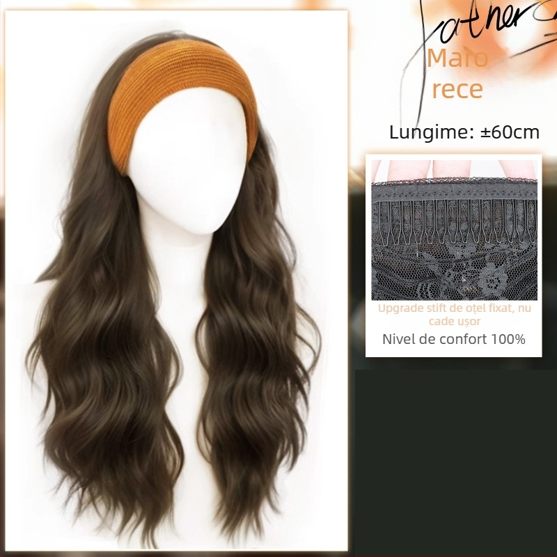 Perucă cu bandă pentru cap, fibre rezistente la temperatură, aspect natural, procesare mecanică, schimbă coafura, potrivită pentru toate formele feței
