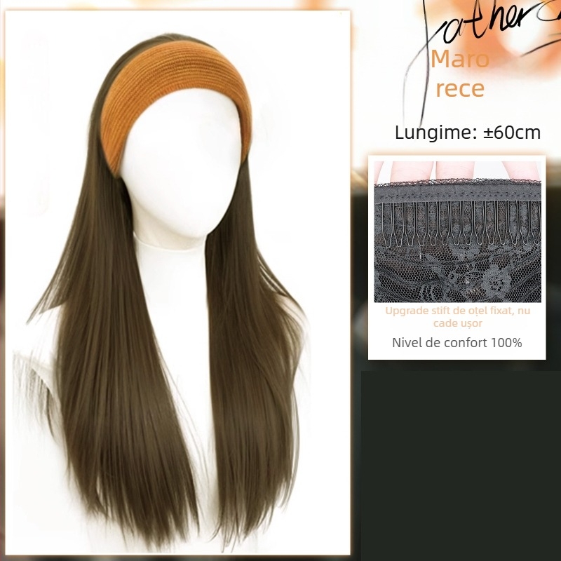 Perucă cu bandă pentru cap, fibre rezistente la temperatură, aspect natural, procesare mecanică, schimbă coafura, potrivită pentru toate formele feței