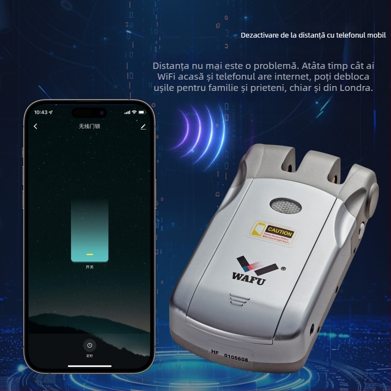 WAFU WF-019 încuietoare electronică cu telecomandă wireless; corp din aliaj de zinc; pentru uz casnic; potrivită pentru uși de securitate, incendiu, lemn, sticlă și aluminiu
