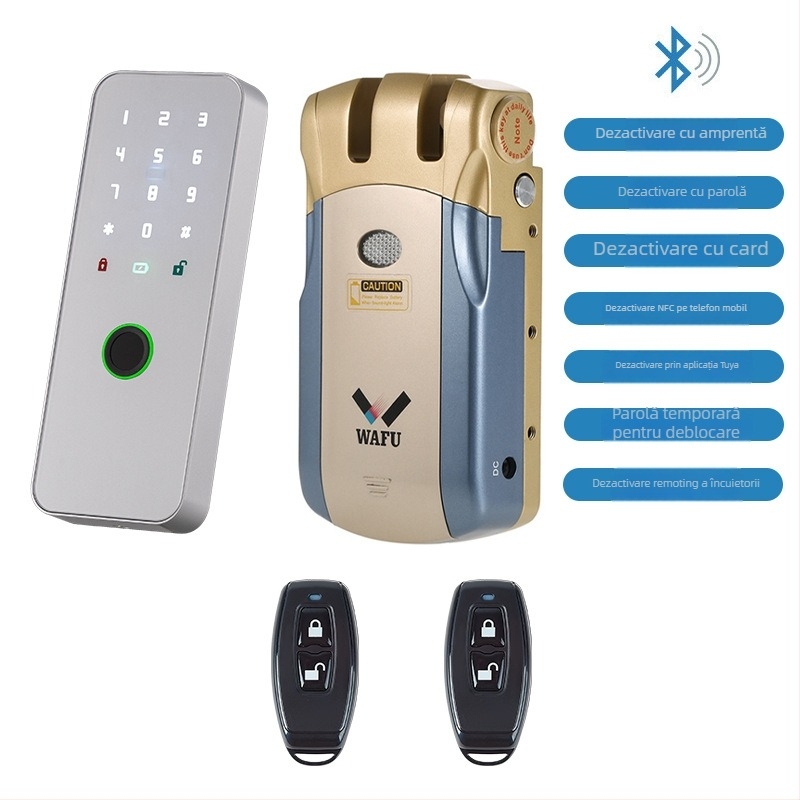 WAFU WF-019 încuietoare electronică cu telecomandă wireless; corp din aliaj de zinc; pentru uz casnic; potrivită pentru uși de securitate, incendiu, lemn, sticlă și aluminiu