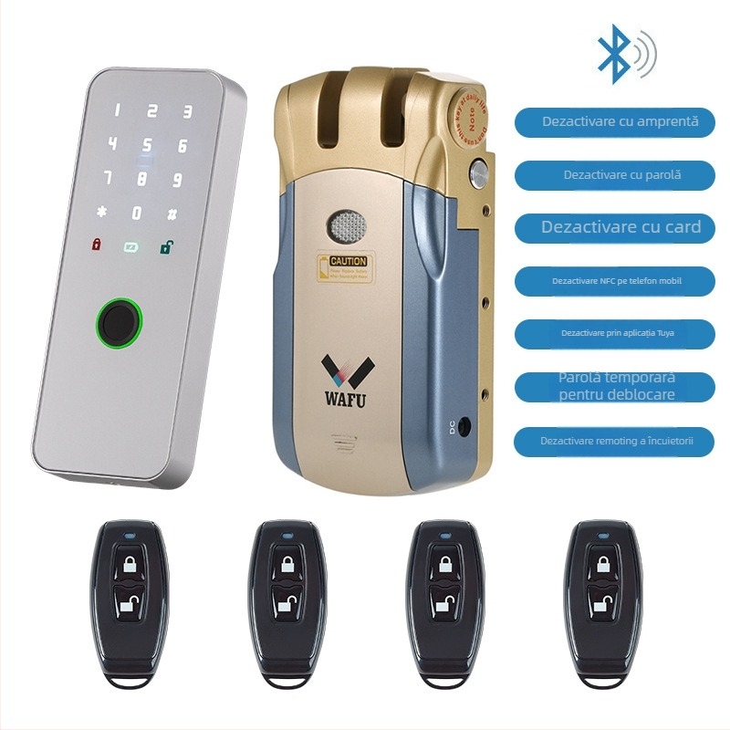 WAFU WF-019 încuietoare electronică cu telecomandă wireless; corp din aliaj de zinc; pentru uz casnic; potrivită pentru uși de securitate, incendiu, lemn, sticlă și aluminiu