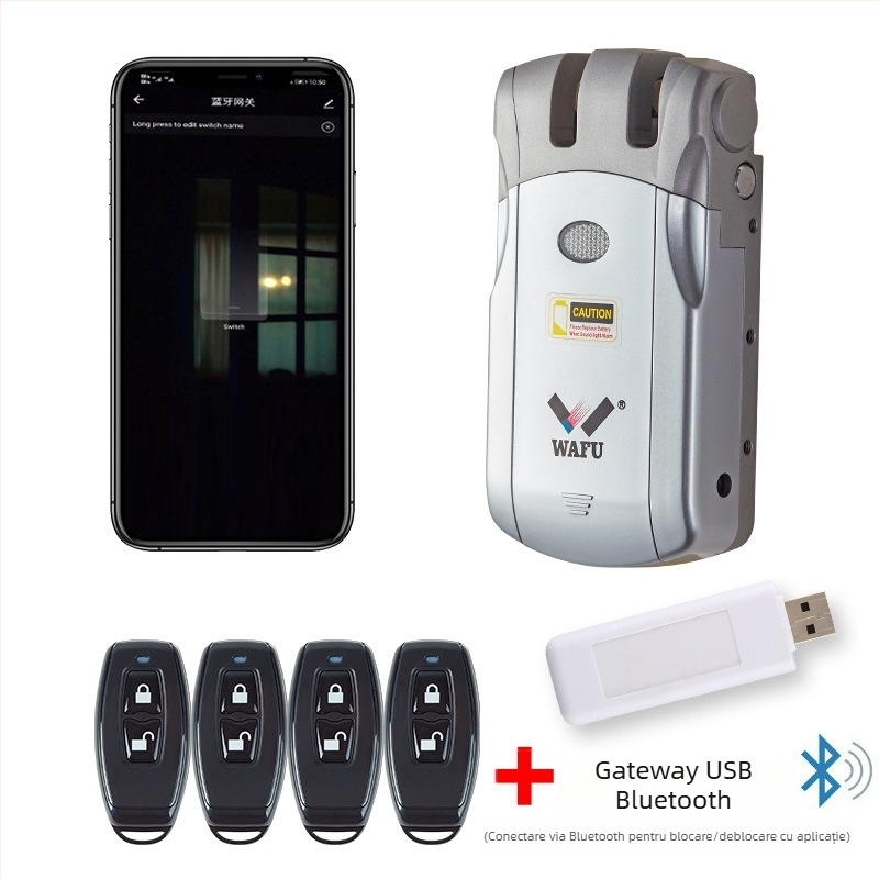 WAFU WF-019 încuietoare electronică cu telecomandă wireless; corp din aliaj de zinc; pentru uz casnic; potrivită pentru uși de securitate, incendiu, lemn, sticlă și aluminiu