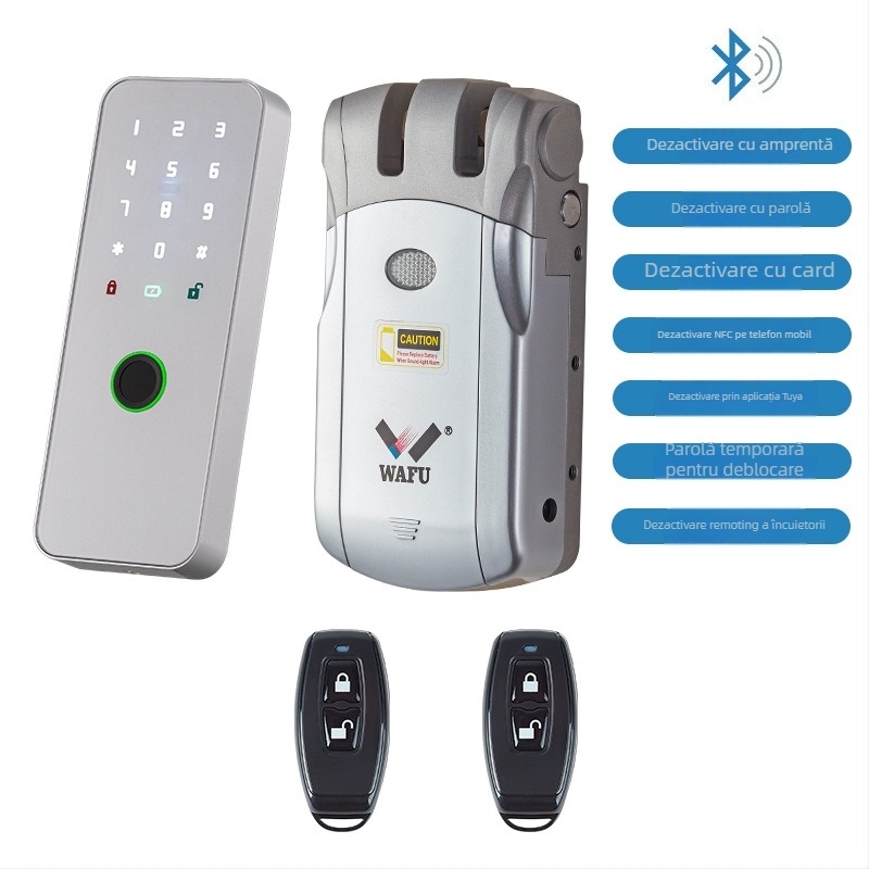 WAFU WF-019 încuietoare electronică cu telecomandă wireless; corp din aliaj de zinc; pentru uz casnic; potrivită pentru uși de securitate, incendiu, lemn, sticlă și aluminiu