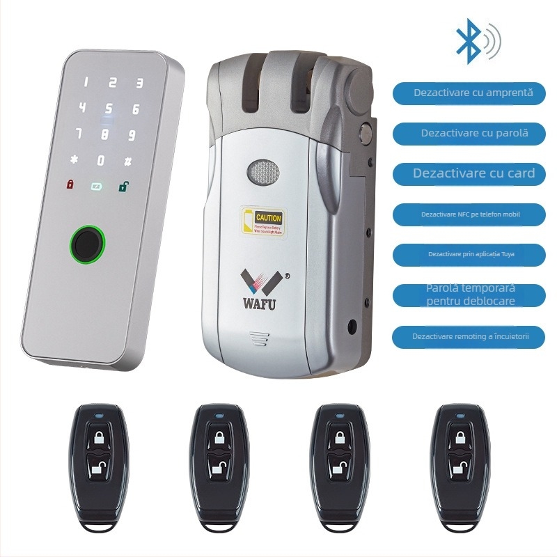 WAFU WF-019 încuietoare electronică cu telecomandă wireless; corp din aliaj de zinc; pentru uz casnic; potrivită pentru uși de securitate, incendiu, lemn, sticlă și aluminiu