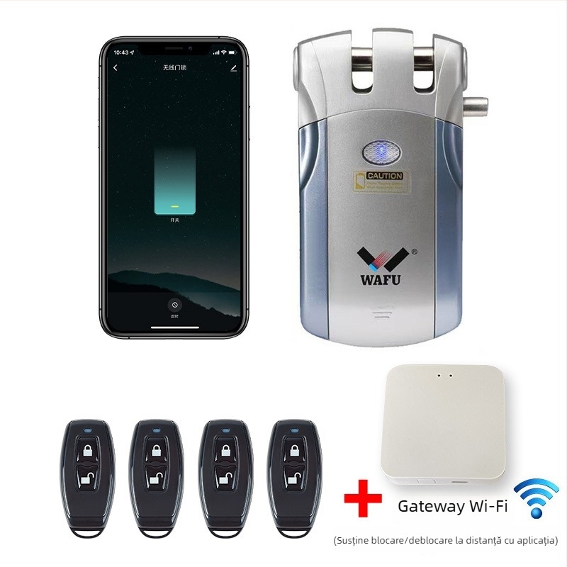 WAFU WF-019 încuietoare electronică cu telecomandă wireless; corp din aliaj de zinc; pentru uz casnic; potrivită pentru uși de securitate, incendiu, lemn, sticlă și aluminiu